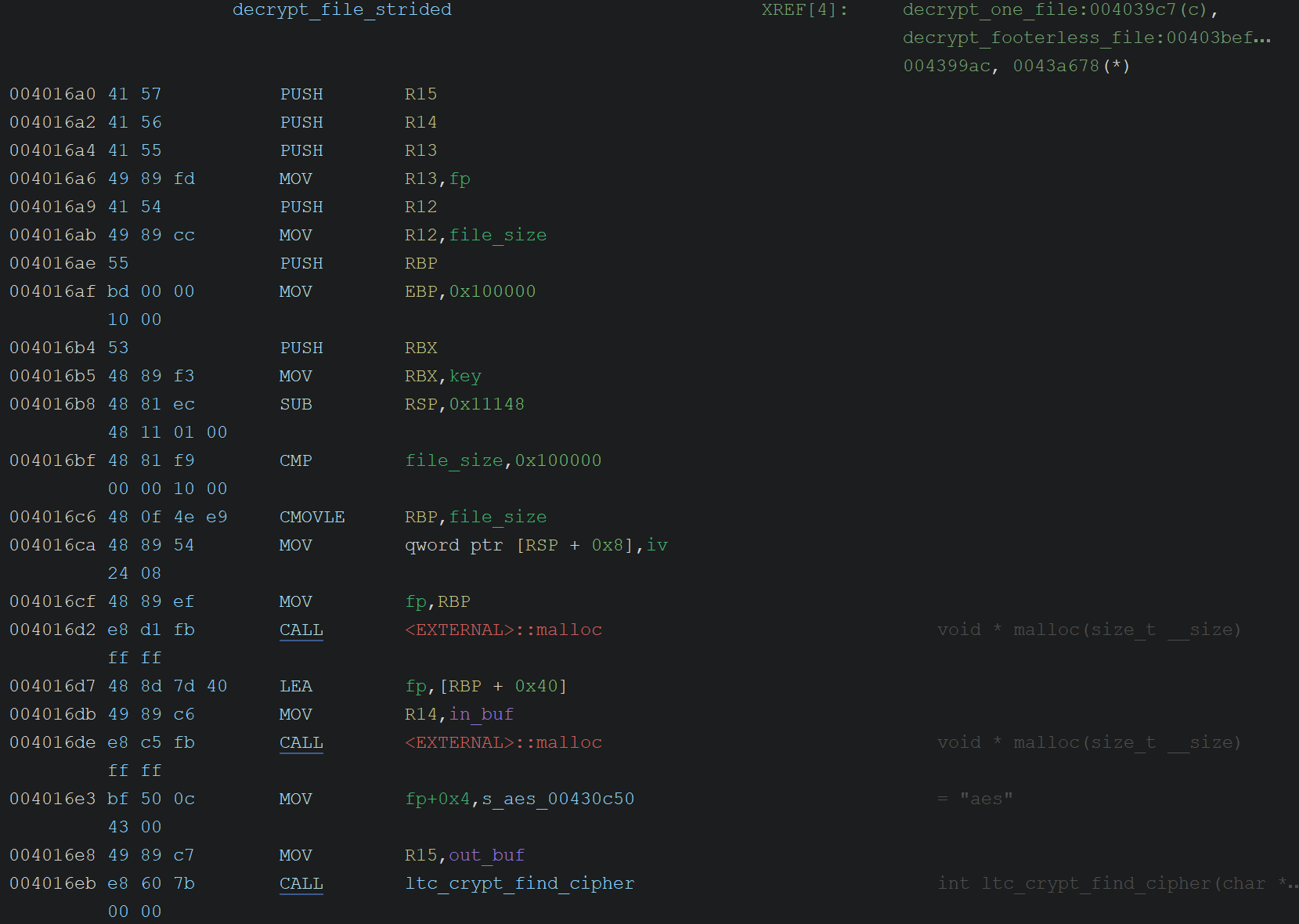 decrypt_file_strided in the Ghidra decompiler