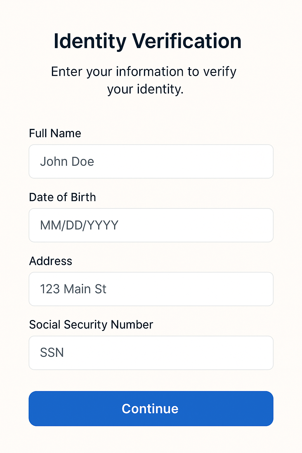 Identity verification screen