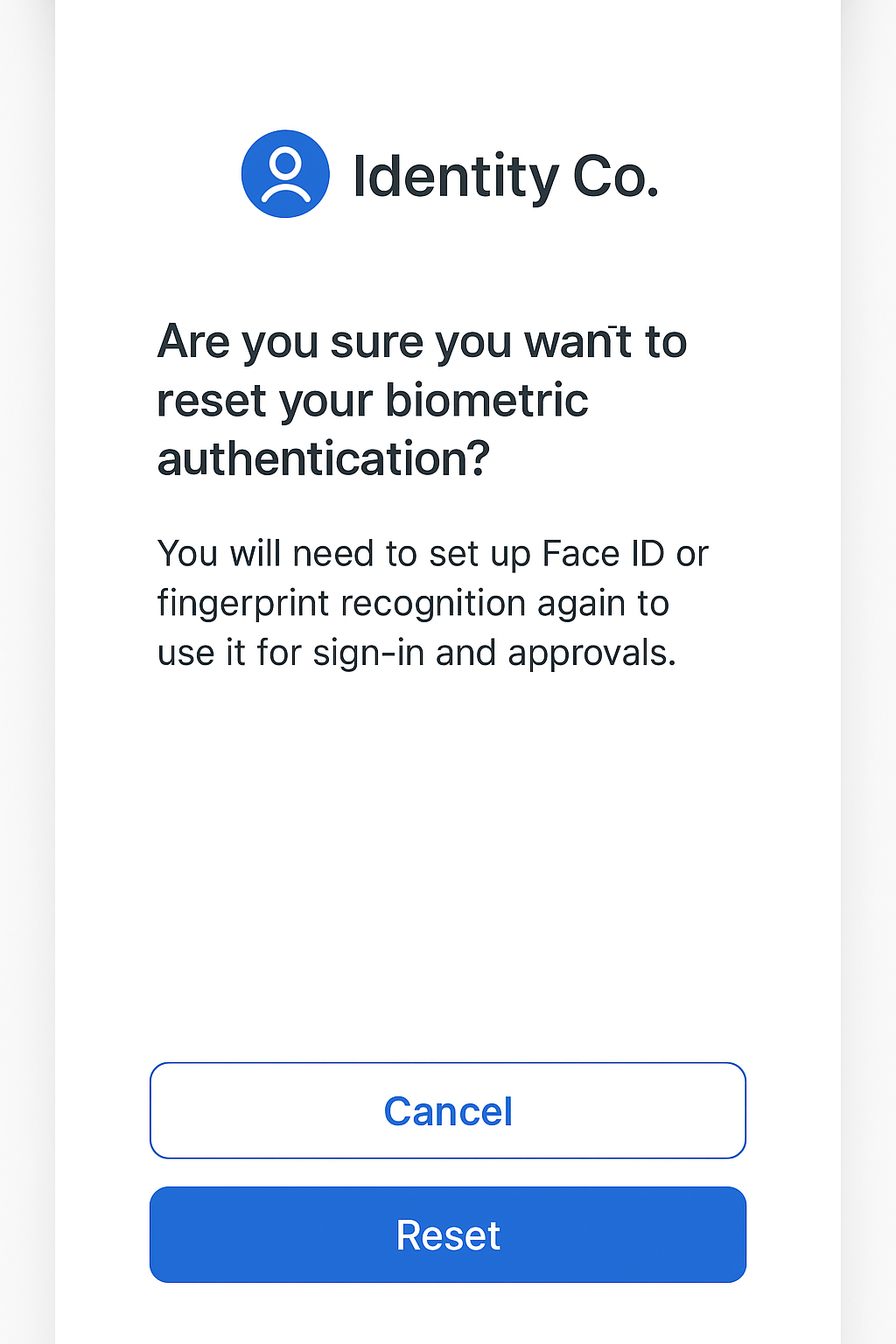 Reset biometrics screen