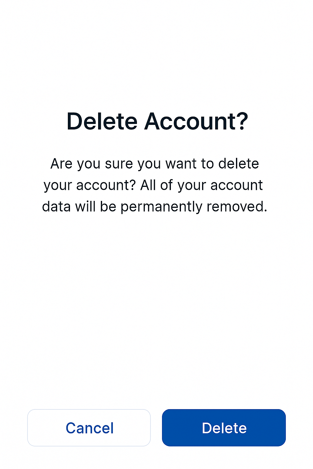 Delete account screen